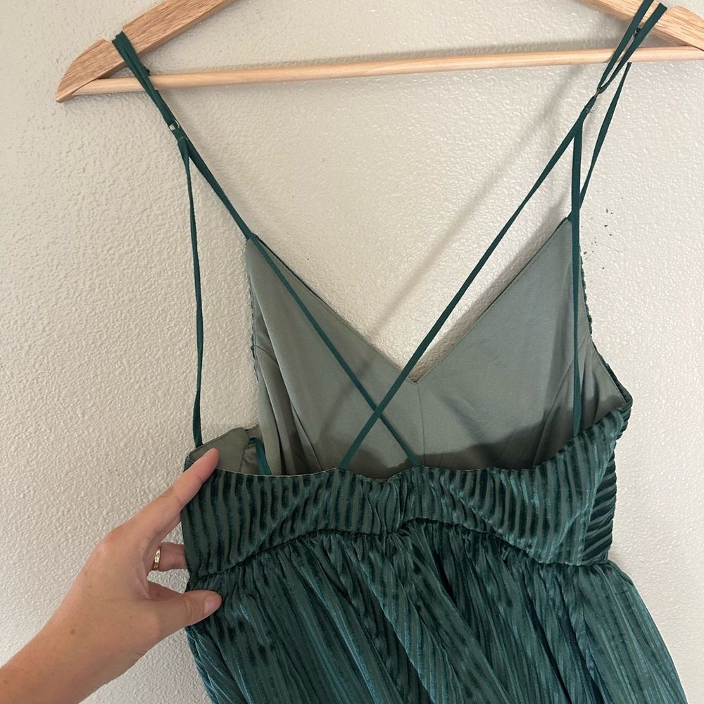 Antoinette Ribbed Velour Velvet Elegant Green V Neck Jumpsuit Romper Size M - Picture 6 of 8